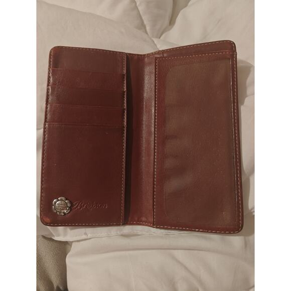 Brighton Black Vintage Leather Heart Stitch Checkbook with Deep Cherry Interior - Picture 3 of 6